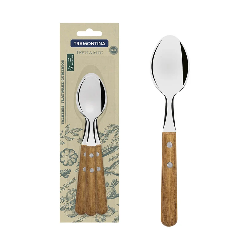 Juego de cucharas dynamic con mango madera 3 piezas Tramontina