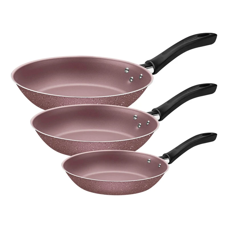 Juego de sartenes linz en aluminio con antiadherente rosa 3 piezas Tramontina