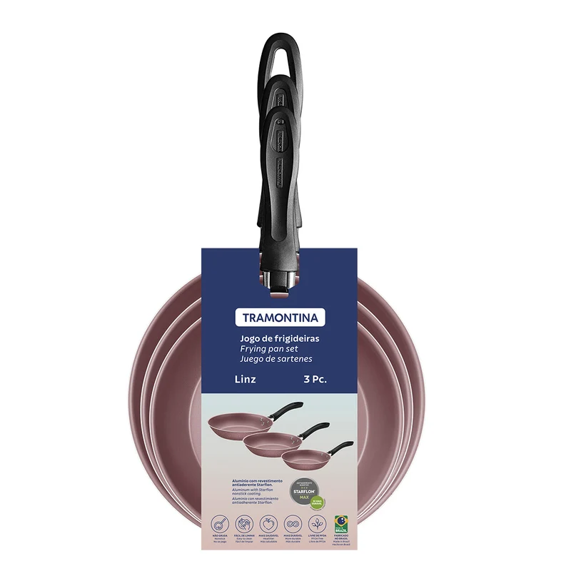 Juego de sartenes linz en aluminio con antiadherente rosa 3 piezas Tramontina