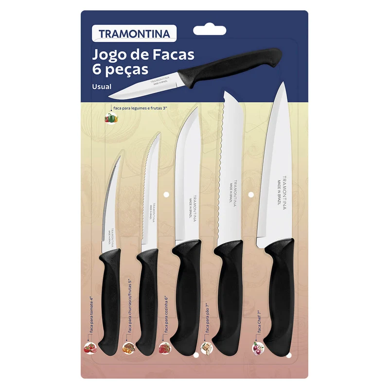 Juego de cuchillos usual negro 6 piezas Tramontina