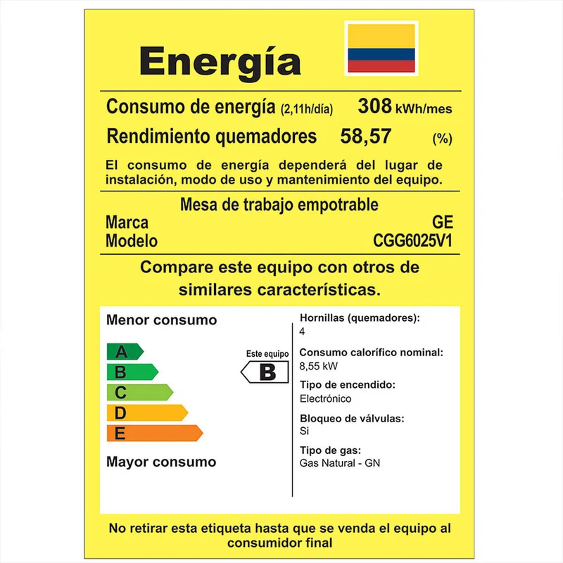 Estufa de empotrar cristal negro 58X50 cm gas natural Mabe