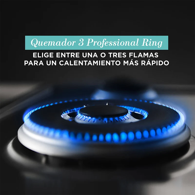 Estufa de empotrar cristal negro 86X51 cm Hierro fundido gas natural Mabe