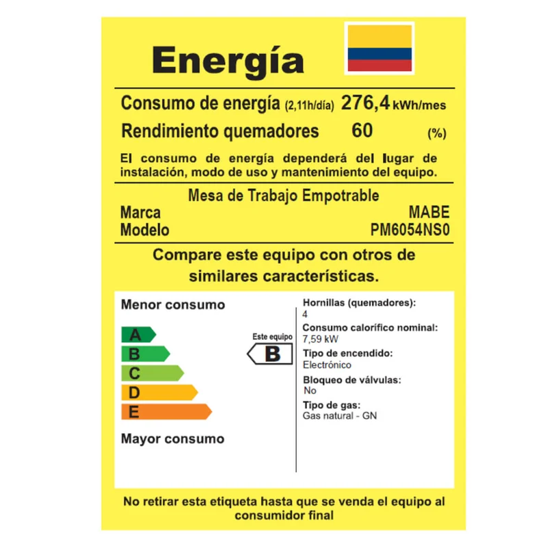Estufa de empotrar acero Inoxidable 60X50 cm gas natural Mabe