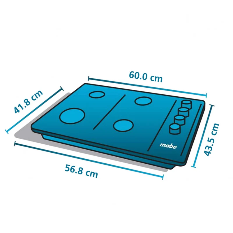 Estufa de empotrar acero Inoxidable 60X43 cm Parrillas fundicion gas natural Mabe