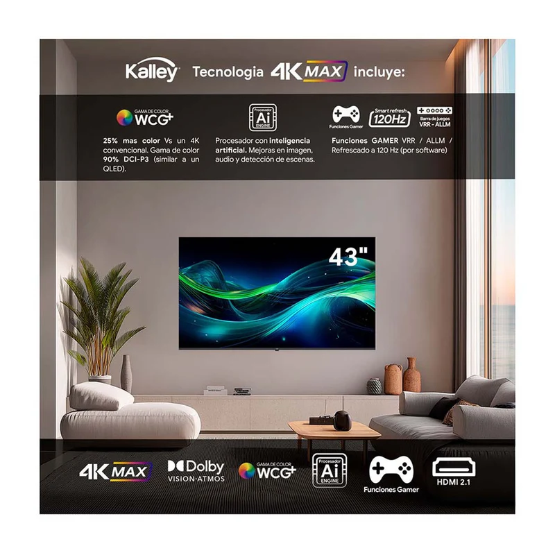 Televisor Kalley MAX LED de 43 pulgadas 4K ultra HD smart TV con google TV – modelo 43G315