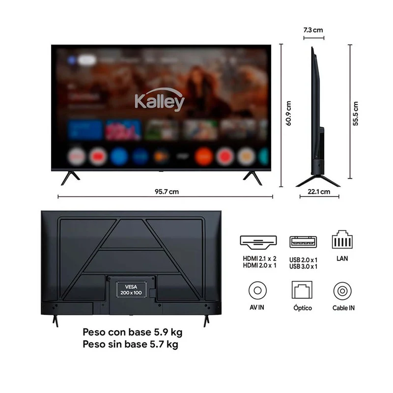 Televisor Kalley MAX LED de 43 pulgadas 4K ultra HD smart TV con google TV – modelo 43G315