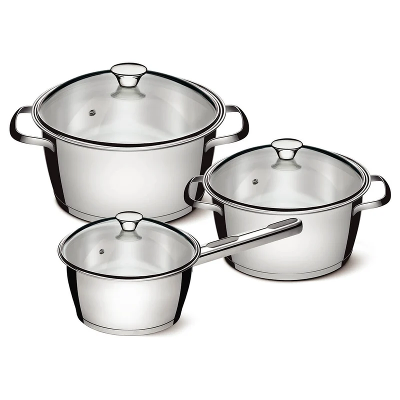 Batería de cocina de acero inoxidable con tapa de vidrio de 3 piezas Tramontina
