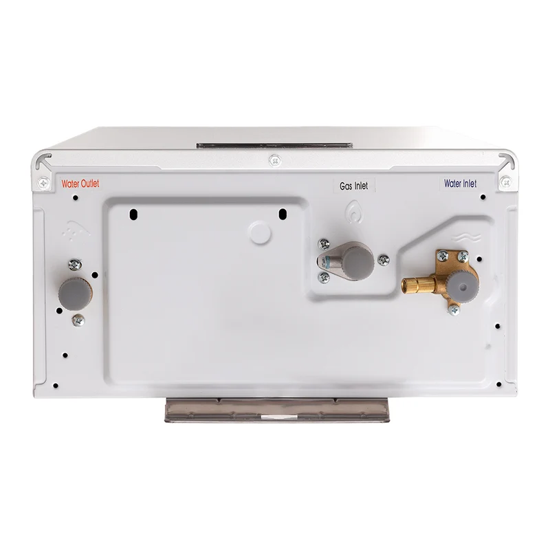 Calentador de paso tiro forzado 15 litros modulante a gas natural blanco marca Haceb.