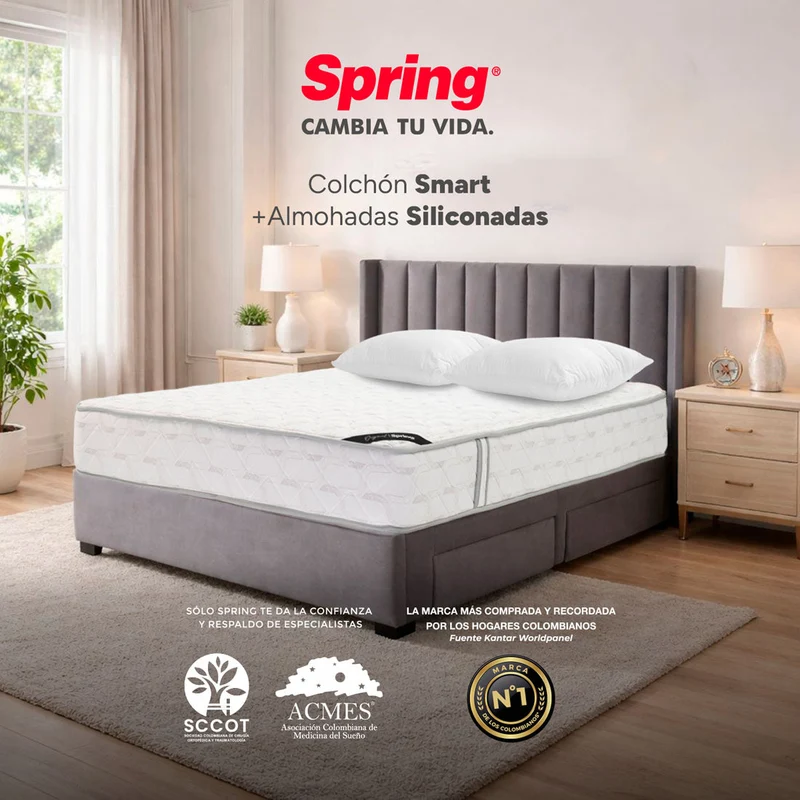 Colchón Spring smart 140x190 gratis set almohadas siliconadas