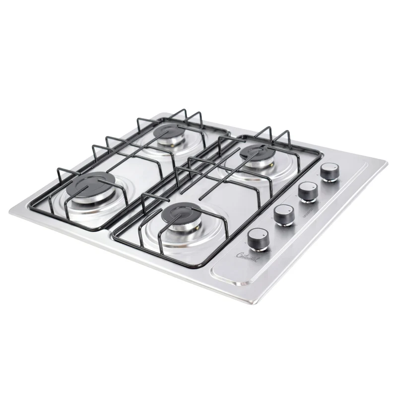 Estufa empotrable 4 puestos con medida de 61x51 a gas natural en acero inoxidable Continental