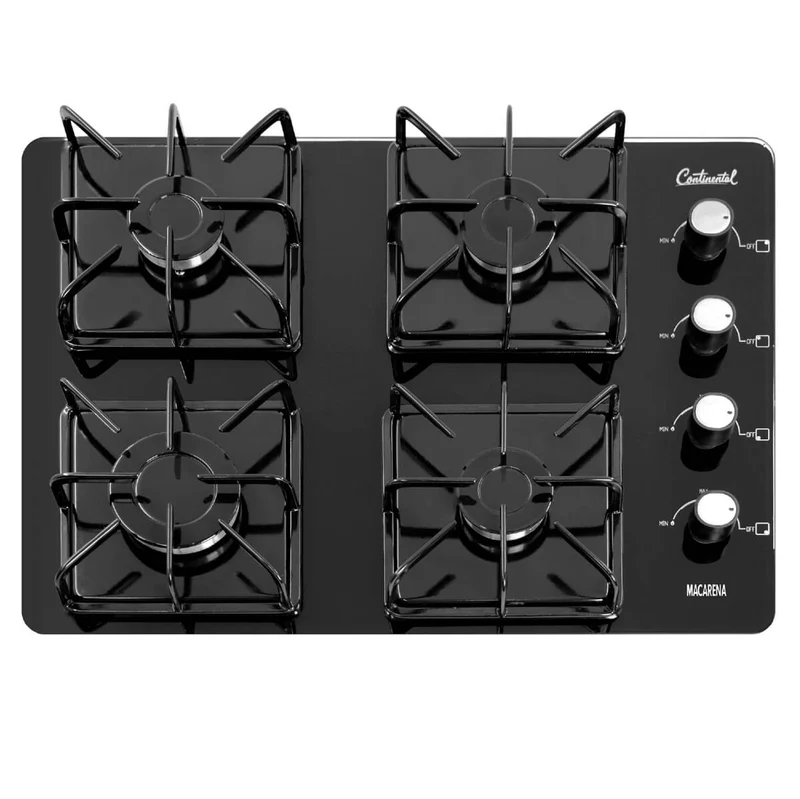 Estufa empotrable 4 puestos con medida de 60x45 cm a gas propano en vidrio templado Continental