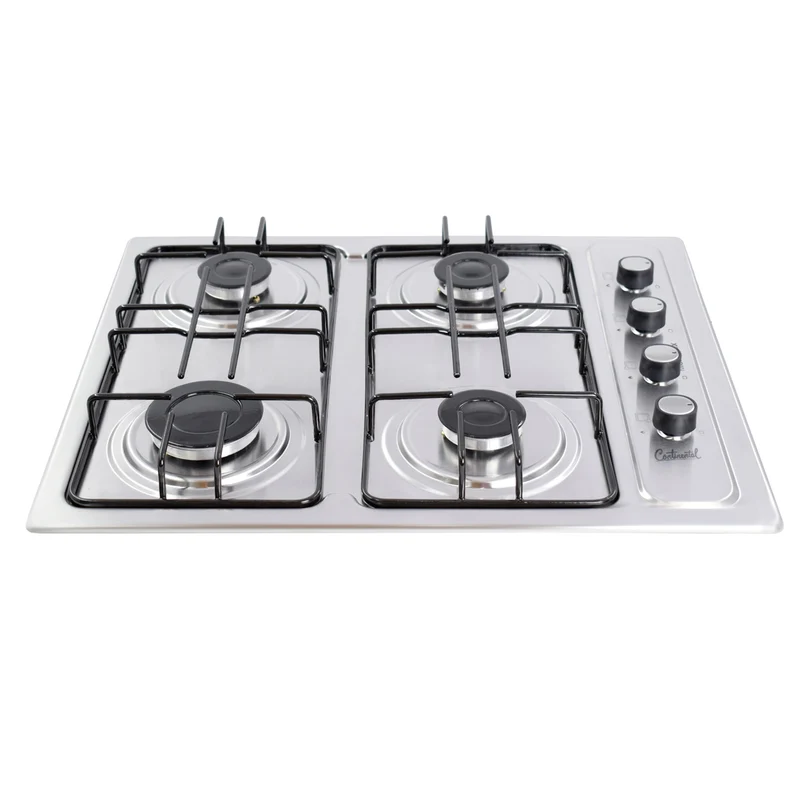 Estufa empotrable 4 puestos con medida de 61x51 a gas propano 110v en acero inoxidable Continental