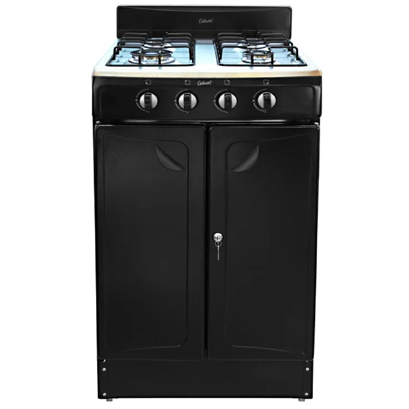 Estufa de 4 puestos con gabinete a gas natural en acero inoxidable negro, con medida de 50x55 Continental