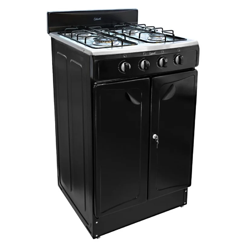 Estufa de 4 puestos con gabinete a gas natural en acero inoxidable negro, con medida de 50x55 Continental