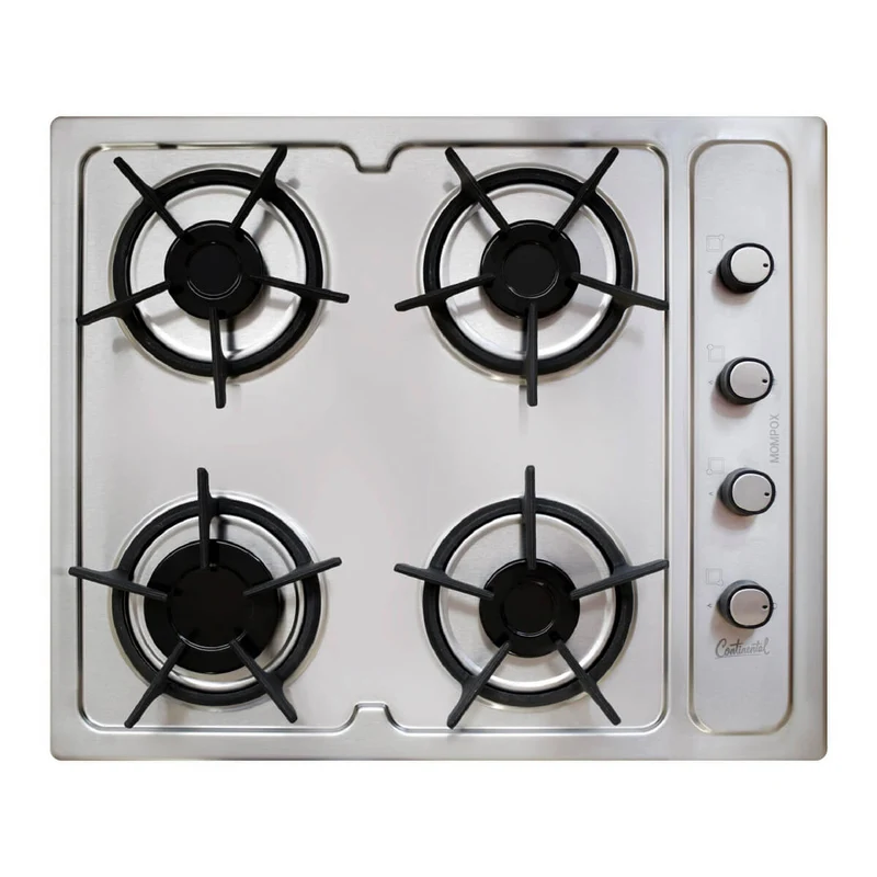 Estufa empotrable 4 puestos con medida de 61x51 a gas propano 110v en acero inoxidable Continental