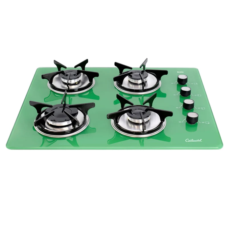 Estufa empotrable 4 puestos con medida de 62x52 a gas natural 110v en vidrio templado verde Continental