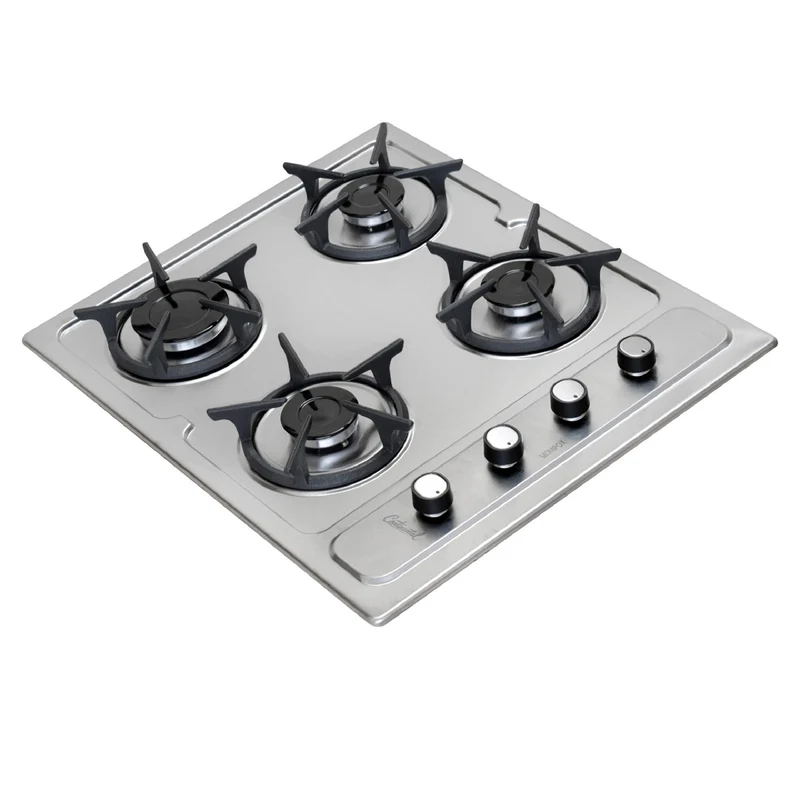 Estufa empotrable 4 puestos con medida de 61x51 a gas natural 110v en acero inoxidable Continental