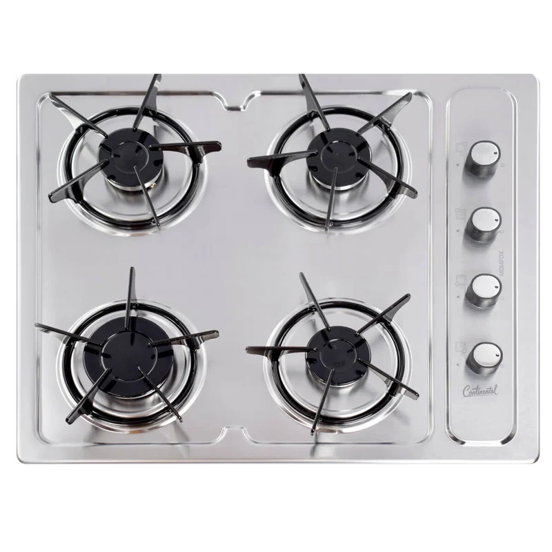 Estufa empotrable 4 puestos con medida de 61x51 a gas propano 110v en acero inoxidable Continental