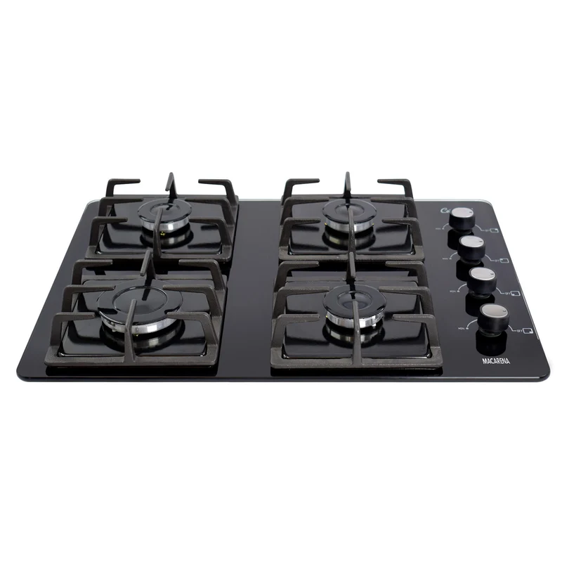 Estufa empotrable 4 puestos con medida de 60x45 a gas natural 110v en vidrio templado parrilla hierro fundido Continental