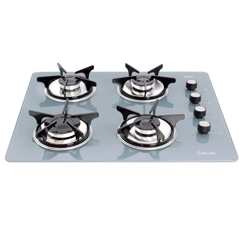 Estufa empotrable 4 puestos con medida de 62x52 a gas natural 110v en vidrio templado gris Continental