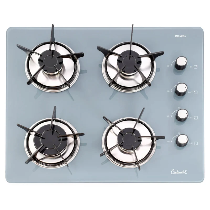 Estufa empotrable 4 puestos con medida de 62x52 a gas natural 110v en vidrio templado gris Continental