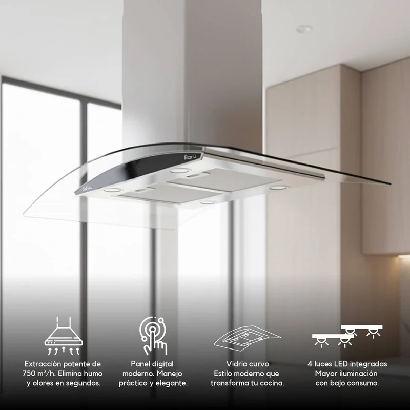 Campana extractora de isla 90 cm panel touch Continental