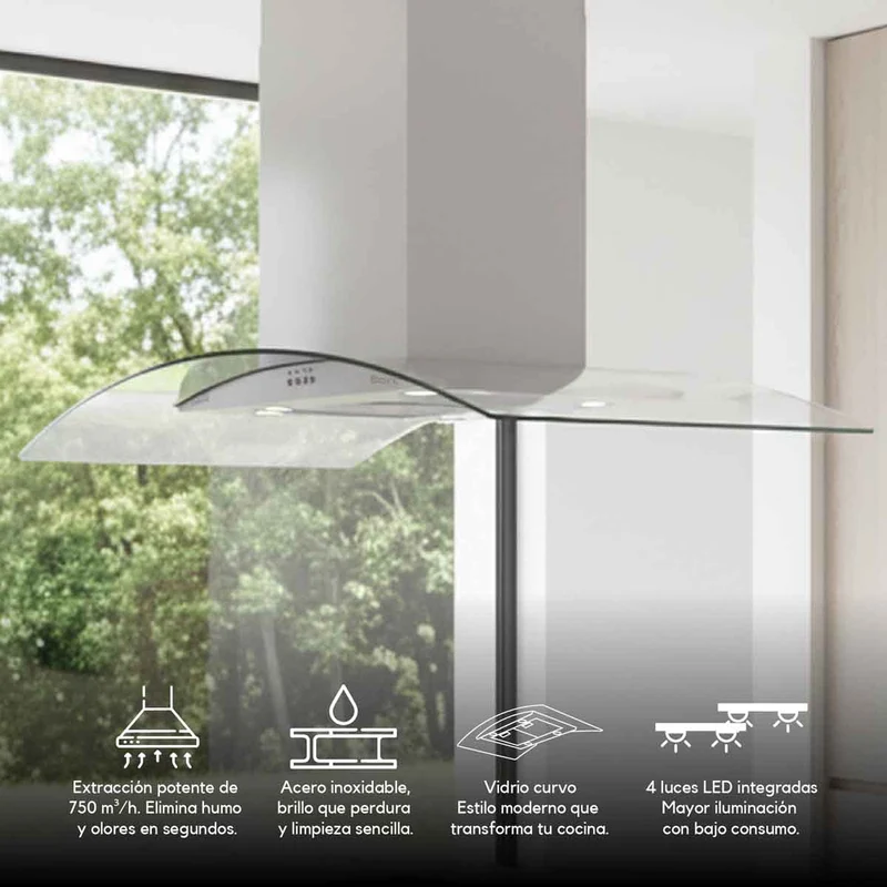 Campana extractora de isla 90 cm sistema push Continental