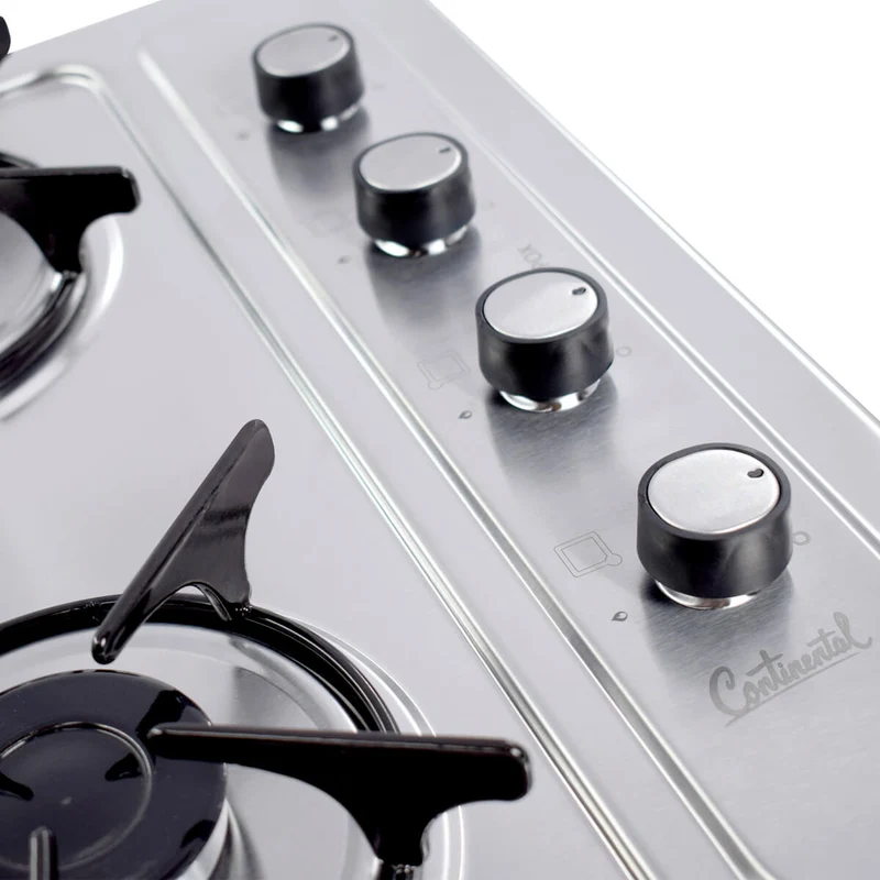 Estufa empotrable 4 puestos con medida de 61x51 a gas natural 110v en acero inoxidable Continental
