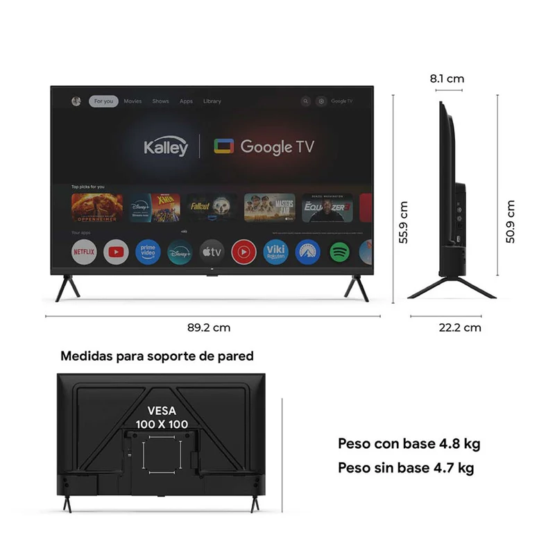 Televisor Kalley QLED de 40 pulgadas full HD smart TV con google TV – modelo 40GQ200