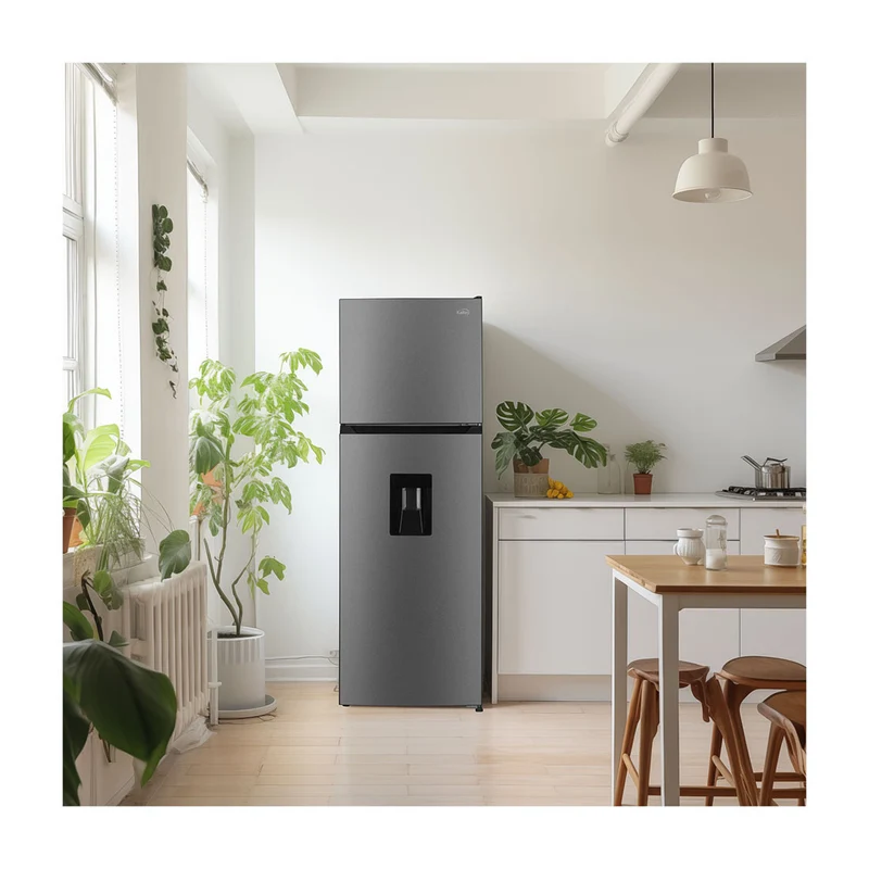 Nevera Kalley no frost con congelador superior de 332 Litros inverter, Color Gris – modelo K-NT332L