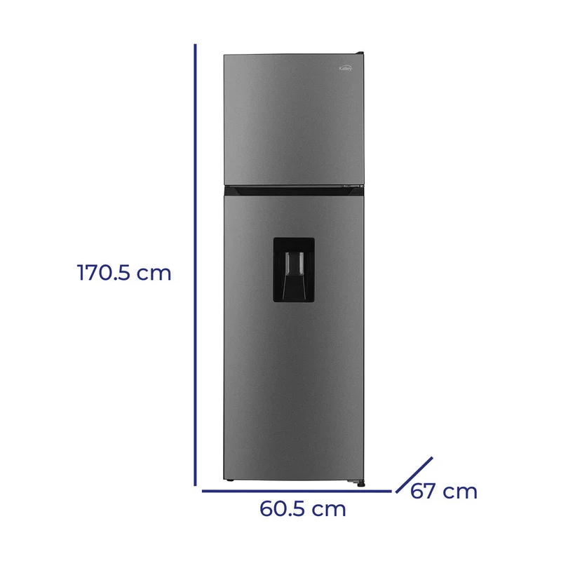 Nevera Kalley no frost con congelador superior de 332 Litros inverter, Color Gris – modelo K-NT332L