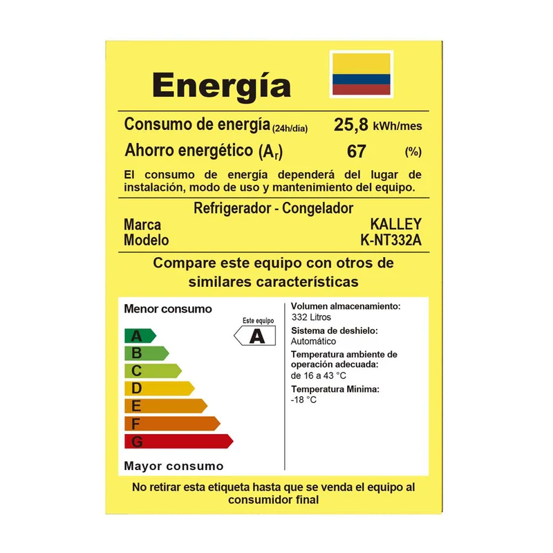 Nevera Kalley no frost con congelador superior de 332 Litros inverter, Color Gris – modelo K-NT332L