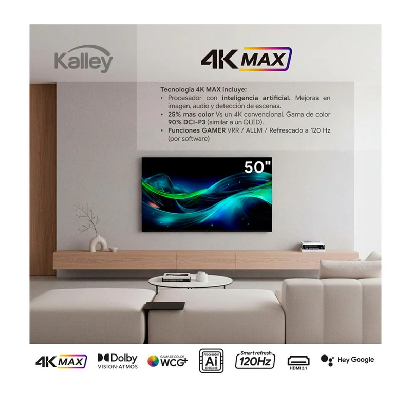 Televisor Kalley MAX LED de 50 pulgadas 4K ultra HD smart TV con google TV – modelo 50G315