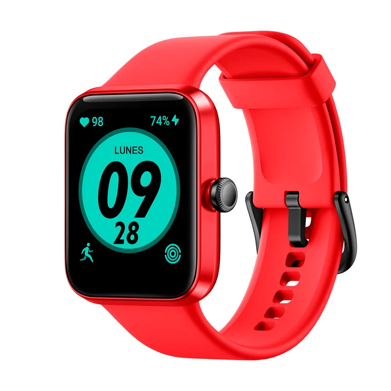 Reloj deportivo inteligente color rojo con monitoreo de pasos