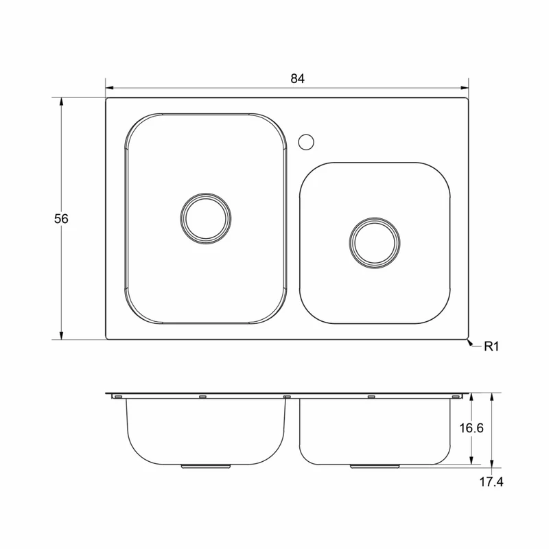 Lavaplatos doble de submontar o empotrar en acero inoxidable 84×56 cm marca Socoda