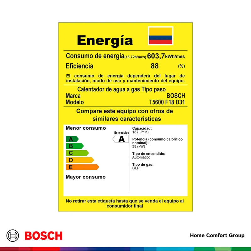 Calentador de agua 18 litros tiro forzado de paso a gas propano Therm 5600 F