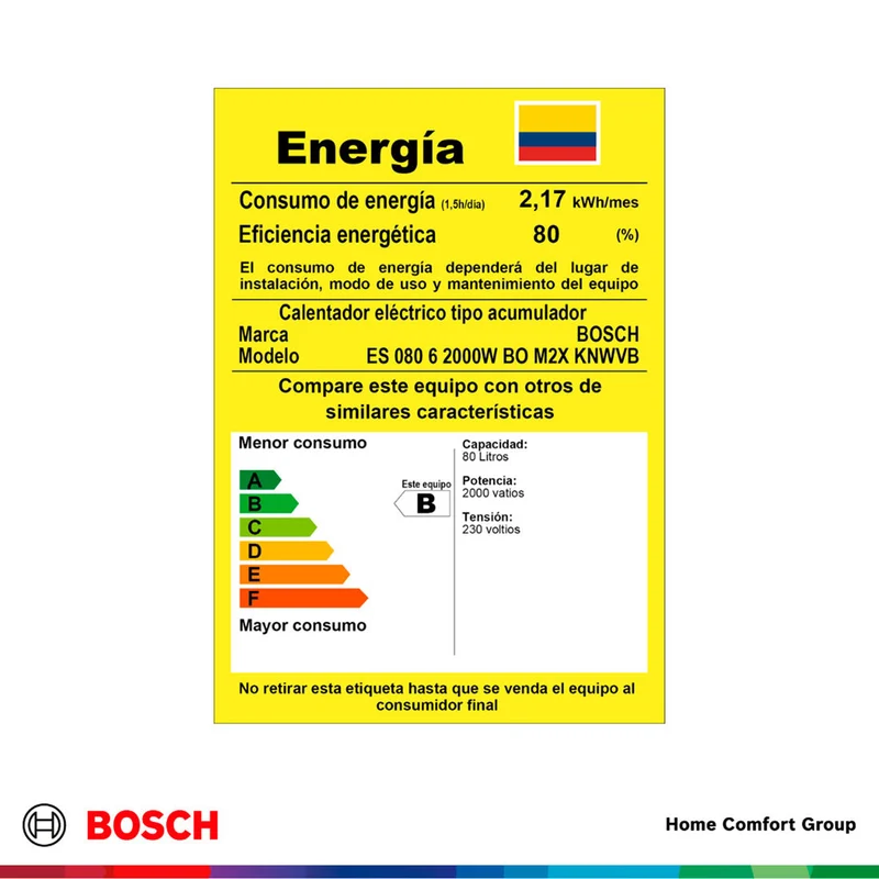 Calentador de agua eléctrico de acumulación 80 litros a 220 V Thermotank 2000 T