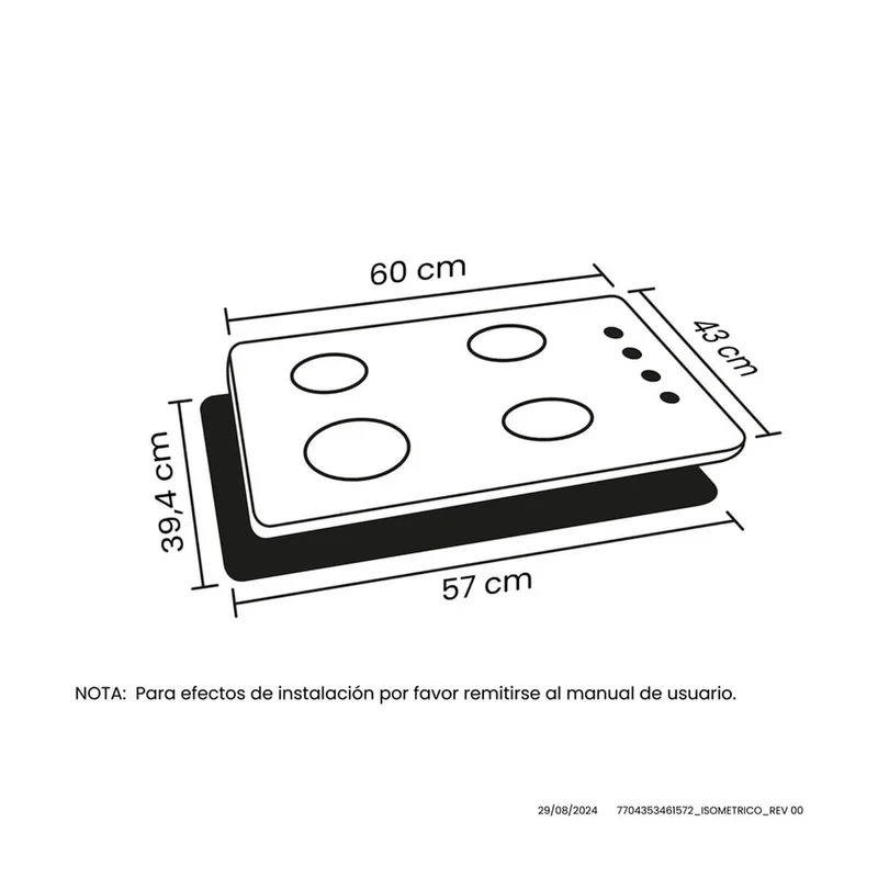 Estufa de empotrar 60x43 cm mixta 120V a gas natural marca haceb