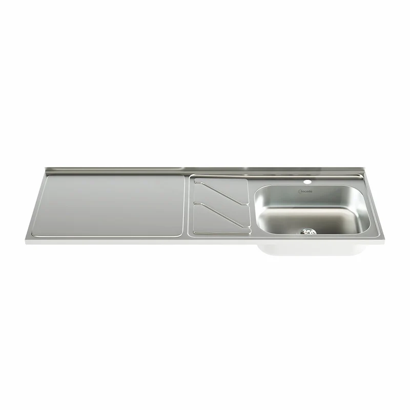 Mesón con lavaplatos en acero inoxidable 150×52 cm sin estufa marca Socoda