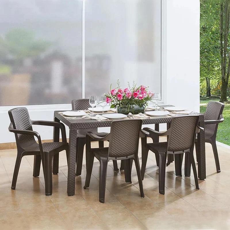 Combo comedor familiar eterna mesa + 6 sillas con brazos marca Rimax