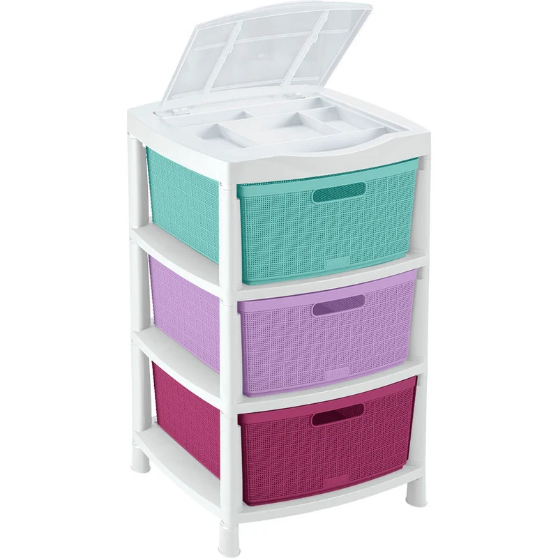 Cajas organizadoras fique con 3 gavetas y tapa tricolor niña Rimax