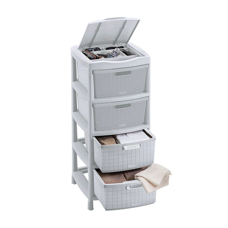 Cajas organizadoras fique con 4 gavetas y tapa gris hielo Rimax
