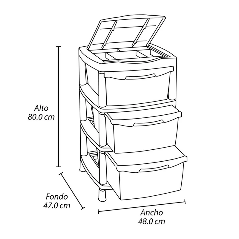 Cajas organizadoras grande con 3 gavetas y tapa Rimax