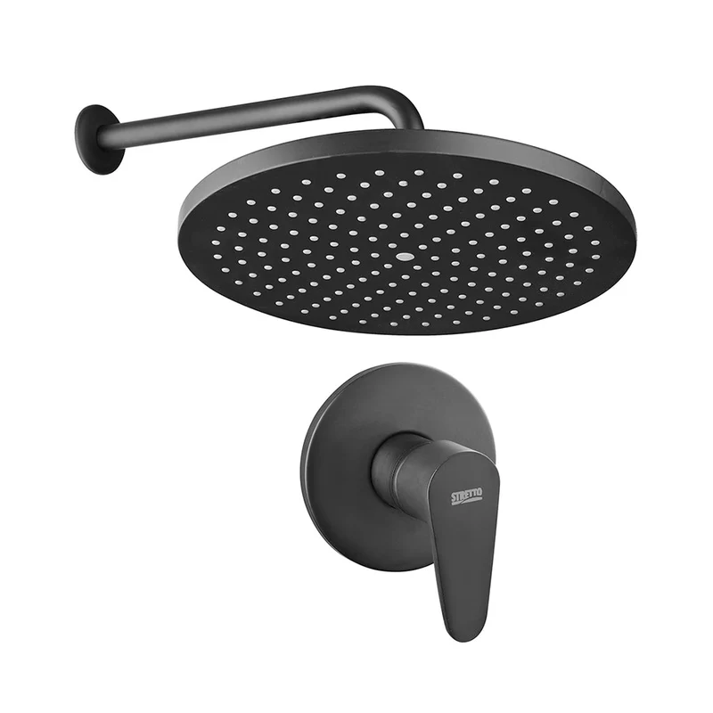 Ducha monocontrol Negra Mate con brazo de 30 cm
