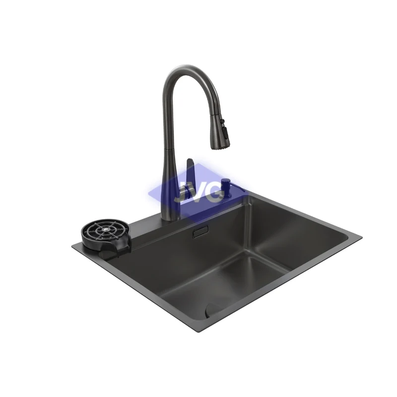 FREGADERO GASCO 1T 61X48X20 CM CON KIT NEGRO - NOVABK