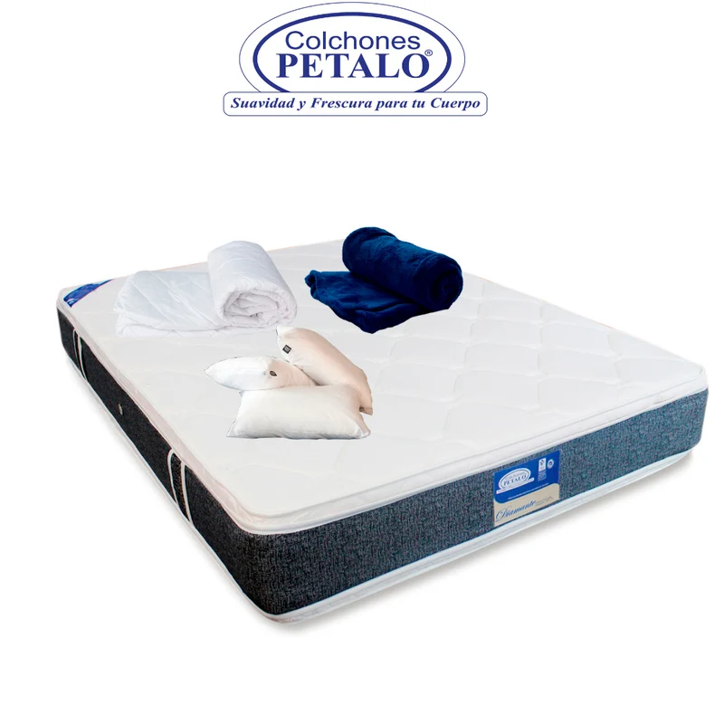 Colchón pétalo diamante 160x190x30 cm incluye 2 almohadas silic+ 1 protector para colchón + 1 cobija personal