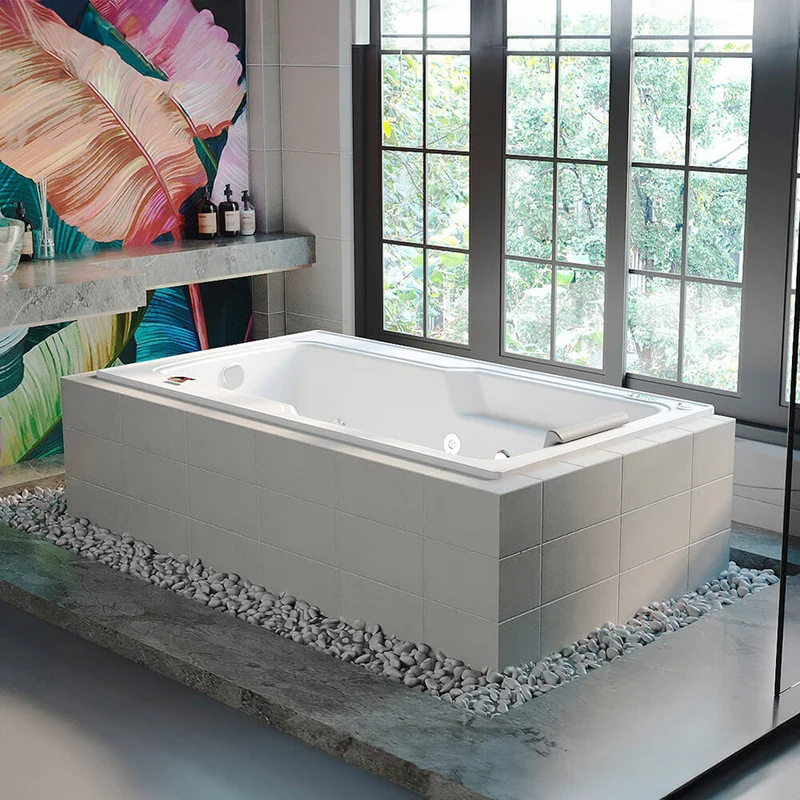 Hidromasaje de empotrar Francesa 160X90 cm con Cascada de llenado con terapias