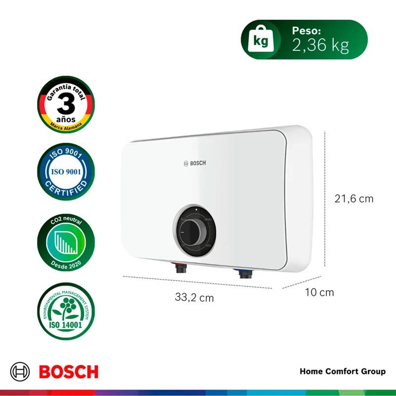 Calentador de agua eléctrico de paso 9,5 kW a 220 V Tronic 3000 C