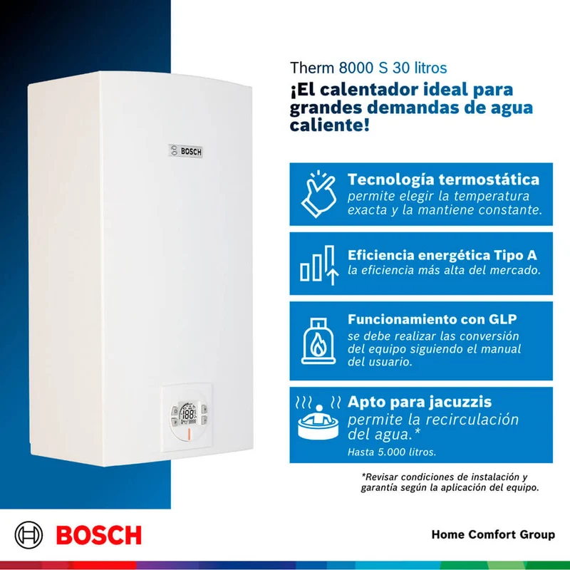 Calentador de agua 30 litros tiro forzado de paso a gas natural Therm 8000 S