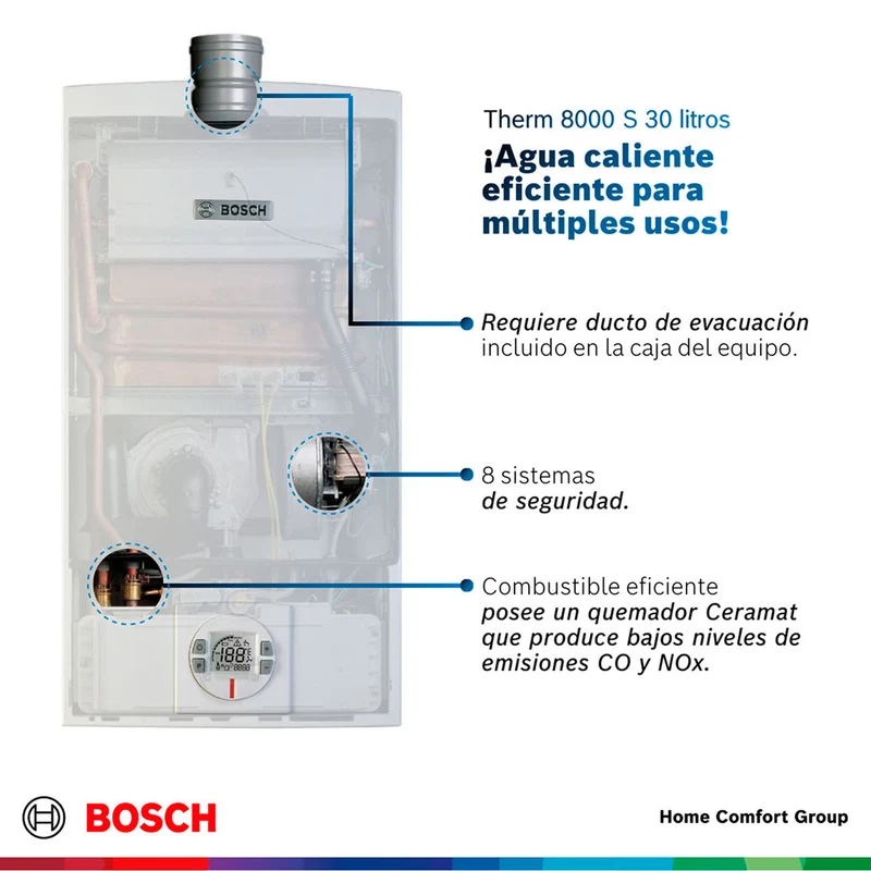 Calentador de agua 30 litros tiro forzado de paso a gas natural Therm 8000 S